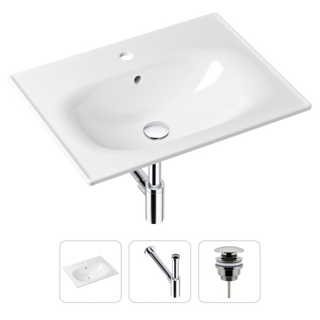 Комплект 3 в 1 Lavinia Boho Bathroom Sink 21520438: врезная фарфоровая раковина 60 см, металлический сифон, донный клапан