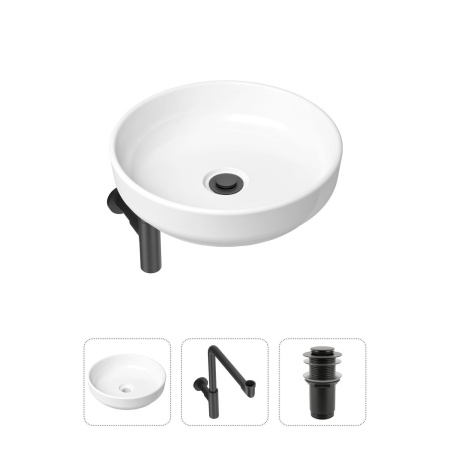 Комплект 3 в 1 Lavinia Boho Bathroom Sink 21520209: накладная фарфоровая раковина 40 см, металлический сифон, донный клапан