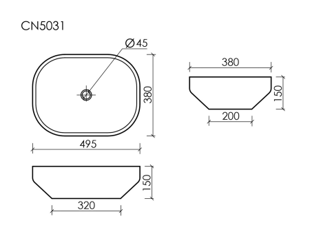 Умывальник чаша накладная прямоугольная Элемент (Element) 500x380x150мм