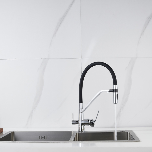 Смеситель для кухни с гибким изливом и подключением фильтра Shevanik S278, хром