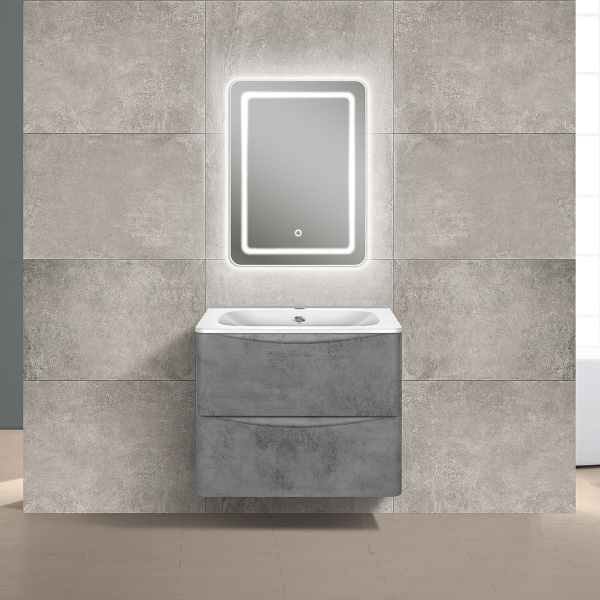 Тумба Vincea Paola 600 подвесная, 2 выкатных ящика soft close, Beton с умывальником VCB-2VP600G из кварцевого камня, цвет серый