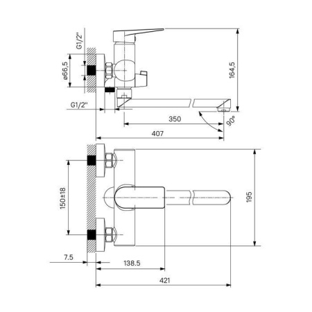 Смеситель для ванны IDDIS Bridge с длинным изливом BRDSB02i10WA