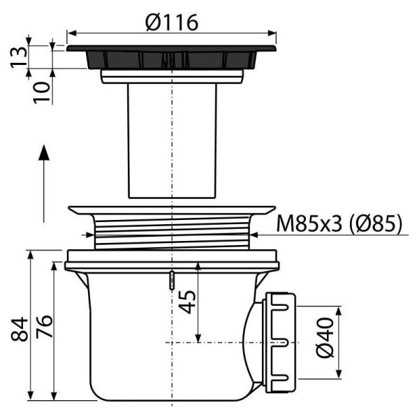 Сифон для душевого поддона Alcaplast, черный- мат, A49BLACK