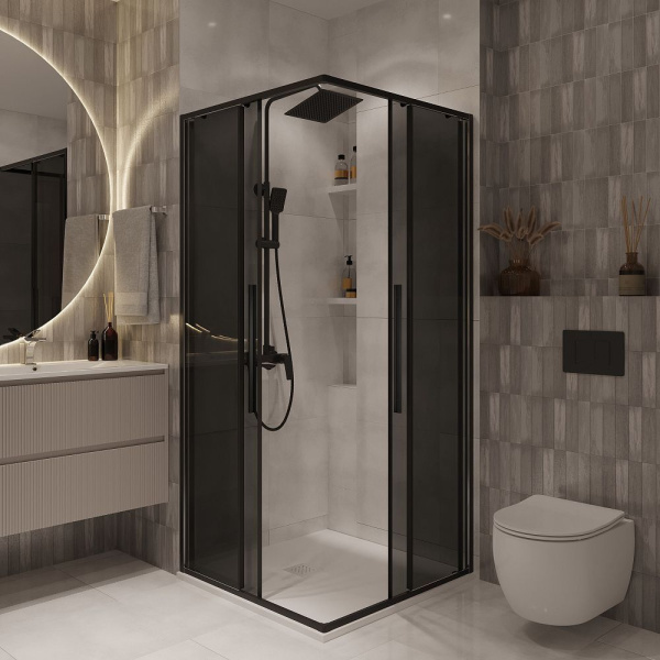 Душевое ограждение  Niagara Nova  NG-2824-34BLACK (100*100*195) квадрат, двери раздвижные