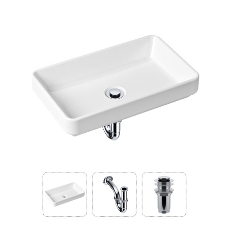 Комплект 3 в 1 Lavinia Boho Bathroom Sink 21520109: накладная фарфоровая раковина 55 см, металлический сифон, донный клапан