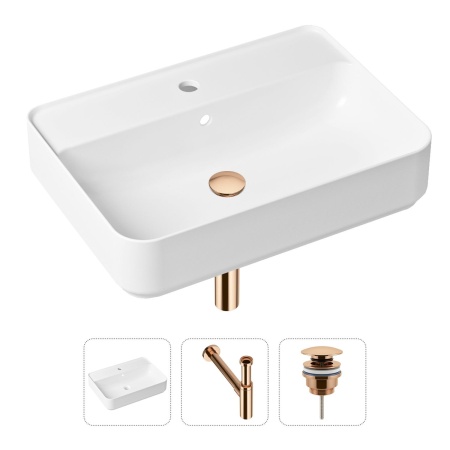 Комплект 3 в 1 Lavinia Boho Bathroom Sink 21520366: накладная фарфоровая раковина 60 см, металлический сифон, донный клапан