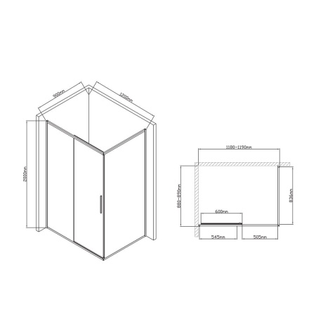 Душевой уголок Vincea Slim-U VSR-2SU9012CL, 1200*900, хром, стекло прозрачное