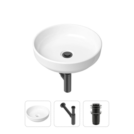 Комплект 3 в 1 Lavinia Boho Bathroom Sink 21520199: накладная фарфоровая раковина 40 см, металлический сифон, донный клапан