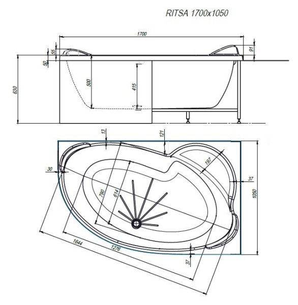 Ванна ALEX BAITLER™ RITSA R 170*105 пустая