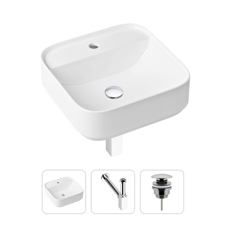 Комплект 3 в 1 Lavinia Boho Bathroom Sink 21520286: накладная фарфоровая раковина 42 см, металлический сифон, донный клапан