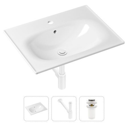 Комплект 3 в 1 Lavinia Boho Bathroom Sink 21520445: врезная фарфоровая раковина 60 см, металлический сифон, донный клапан