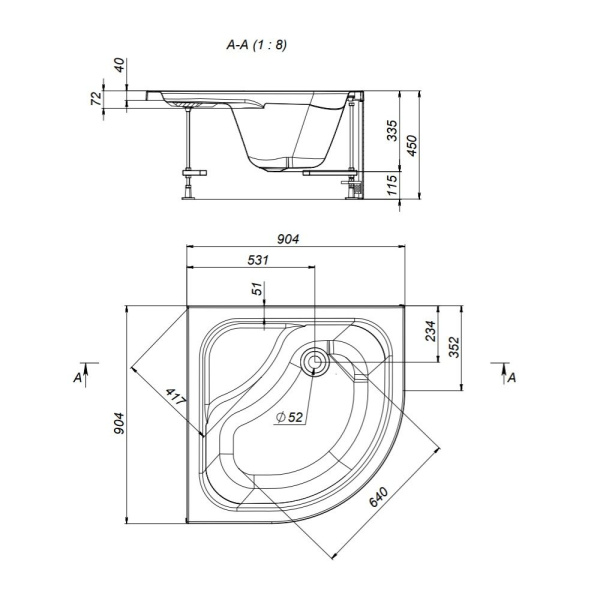 W90T-401A090W Gem Deep Душевой поддон AM.PM 90х90 с сифоном, белый