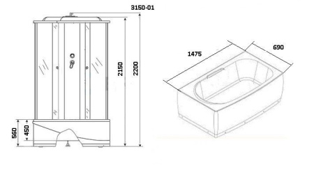 Душевая кабина Niagara Ultra NG-3150-01 150х70х220, высокий поддон 56 см, стекло мозаика
