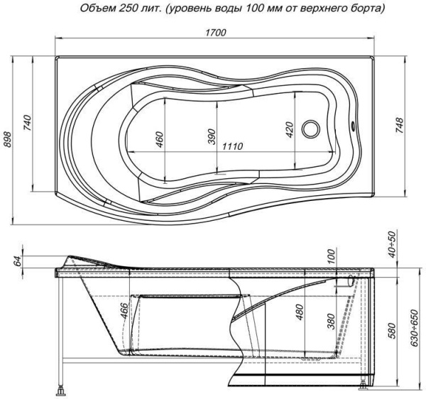 Фронтальная панель для ванны Aquanet Borneo 170 L черная