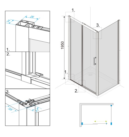 Душевой уголок Roxen Caspia 55060-100C (100*80*195)
