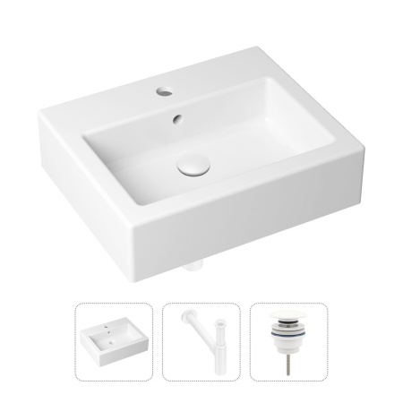 Комплект 3 в 1 Lavinia Boho Bathroom Sink 21520693: накладная фарфоровая раковина 50.5 см, металлический сифон, донный клапан