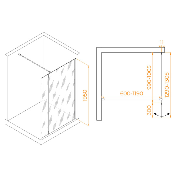 Душевая перегородка RGW WA-050W (WA-002W + Z-070W) 1000