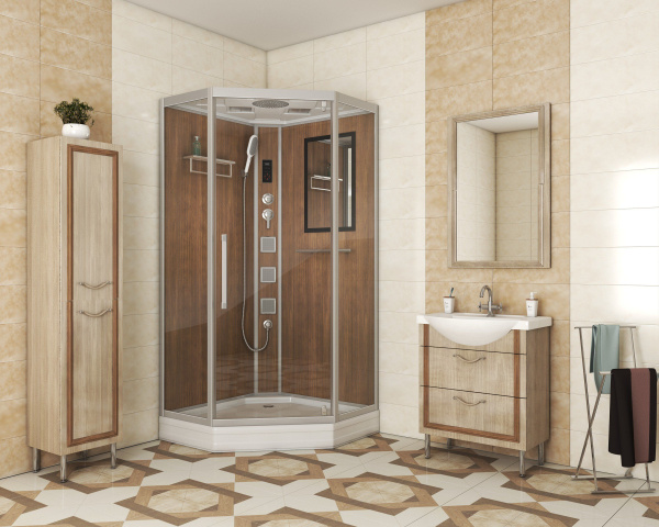 Душевая кабина Niagara Luxe NG-7717WD 100x100x215, низкий поддон, стенки деревянные