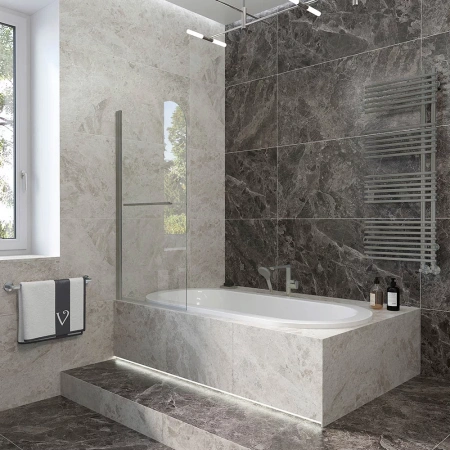 Шторка на ванну Veconi Palau PL-79GR, 800x1500, графит брашинг, стекло прозрачное