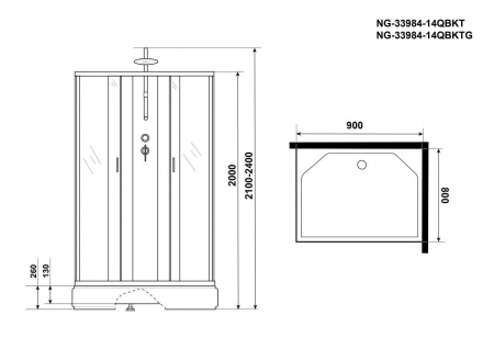 Душ.каб. NG-33084-14QBKTG (1000х800х2100) средний поддон (26см) стекло МАТОВОЕ 4 места