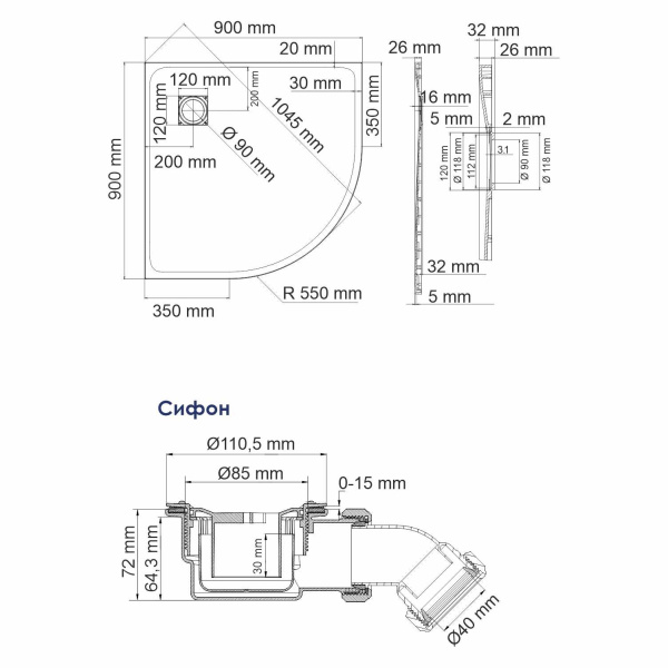 Душевой поддон WasserKRAFT Elbe 74T01