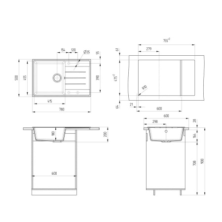 Кухонная мойка Ulgran Quartz Prima 780-10, песок
