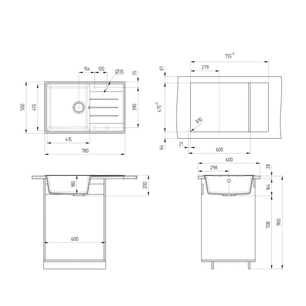 Кухонная мойка Ulgran Quartz Prima 780-10, песок