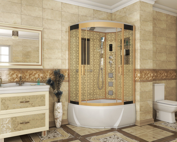 Душевая кабина Niagara Luxe NG-7712GR 80x120х215, высокий поддон, стенки золото