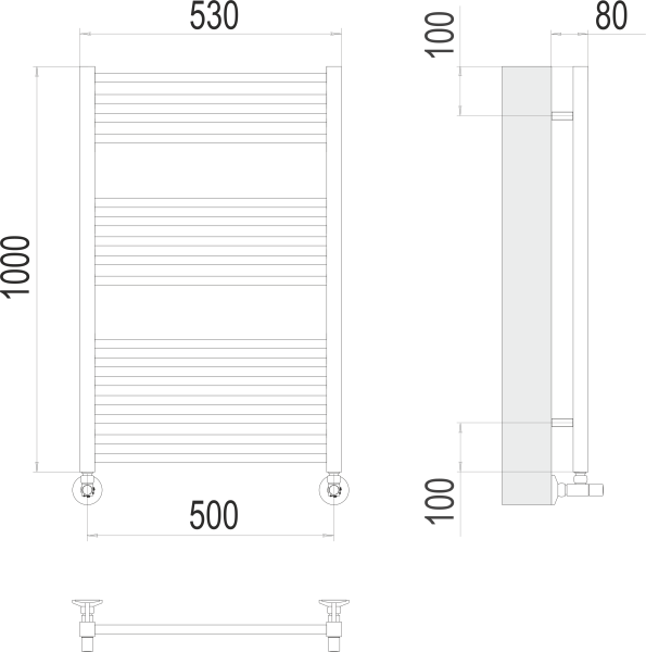 Полотенцесушитель водяной TERMINUS Ватикан П16 500х1000 в комплекте с вентилями 3/4 на 1/2