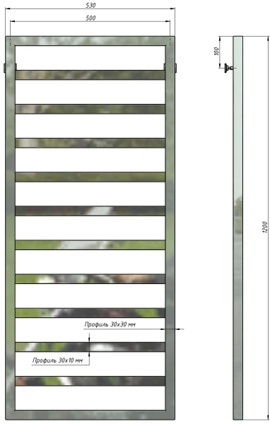 Полотенцесушитель водяной Stinox Bergamo 500x1200, нижнее подключение, хром, 1/2" ВР (внутренняя резьба), 10 перекладин