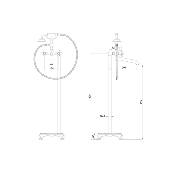 Смеситель для ванны напольного монтажа WONZON & WOGHAND, Черный матовый (WW-88649020-MB)
