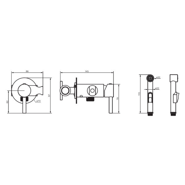 D3075000 Logic Смеситель Dorff с гигиеническим душем, хром