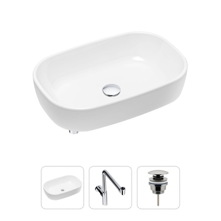 Комплект 3 в 1 Lavinia Boho Bathroom Sink 21520046: накладная фарфоровая раковина 54 см, металлический сифон, донный клапан