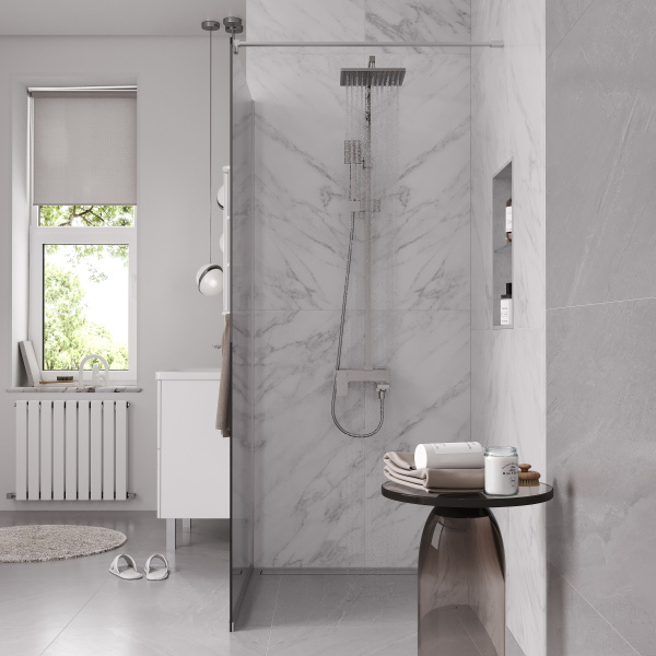 Душевая перегородка ограждение Reflexion RX200100TCR-19 Walk in 200x100см тонированное закаленное стекло 8мм хромированный профиль