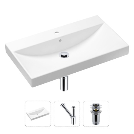 Комплект 3 в 1 Lavinia Boho Bathroom Sink 21520600: врезная фарфоровая раковина 80 см, металлический сифон, донный клапан