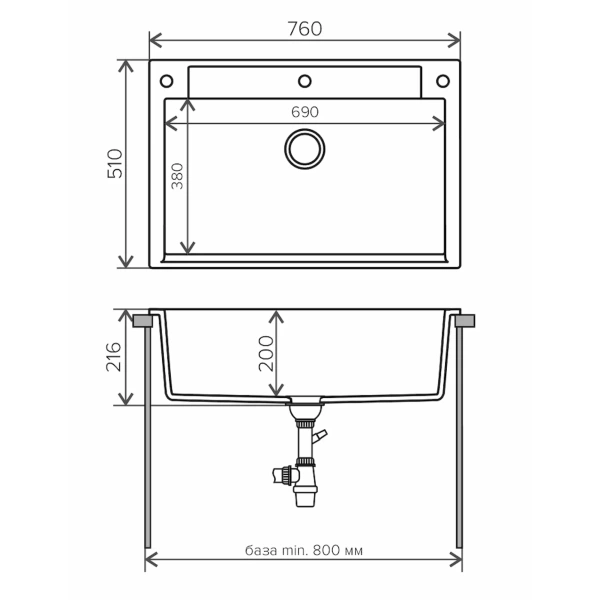 Кухонная мойка Polygran ARGO-760 №36 Белый Хлопок