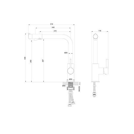 Смеситель для кухни c подключением фильтра WONZON & WOGHAND, Хром (WW-88458008-CR)