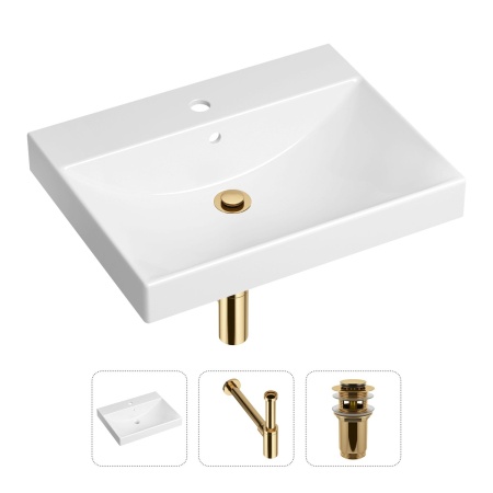 Комплект 3 в 1 Lavinia Boho Bathroom Sink 21520550: врезная фарфоровая раковина 60 см, металлический сифон, донный клапан
