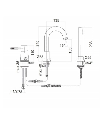 Смеситель на борт ванны Fiore Xenon 44CR5155, хром