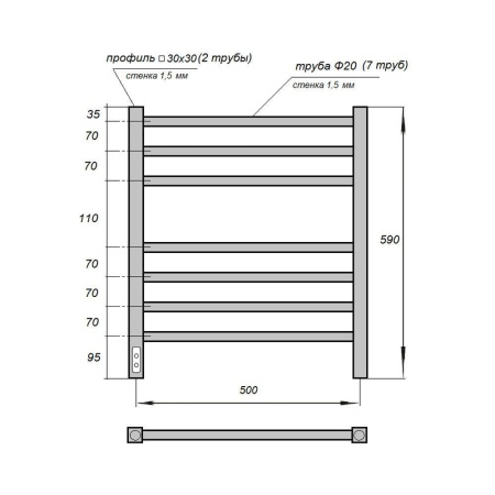 Полотенцесушитель электрический Point PN70756W П7 500x600, диммер слева, белый