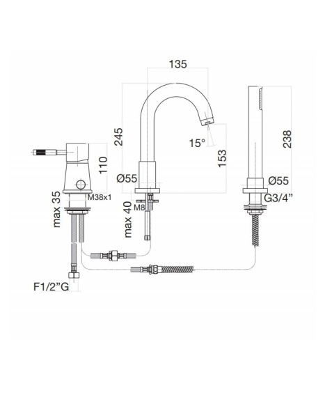 Смеситель на борт ванны Fiore Xenon 44CR5155, хром