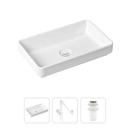 Комплект 3 в 1 Lavinia Boho Bathroom Sink 21520161: накладная фарфоровая раковина 55 см, металлический сифон, донный клапан