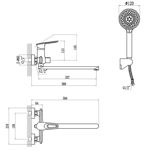Смеситель для ванны Savol S-600609AW, хром/белый