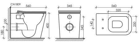 Напольный приставной унитаз Ceramicanova Cubic Rimless, Белый, CN1809