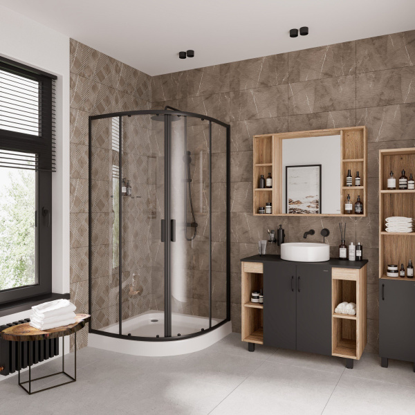 Душевое ограждение Niagara Nova NG-6807-08 BLACK 100x100x190 полукруг, двери раздвижные