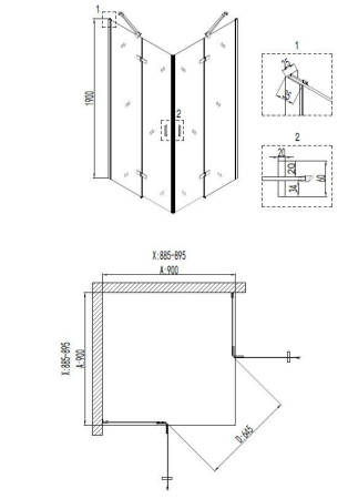 Душевое ограждение Niagara Nova NG-6813-08 BLACK 90x90x190 квадрат, две двери распашные