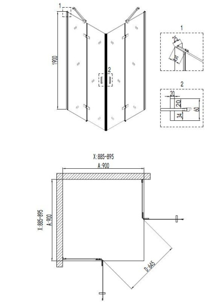 Душевое ограждение Niagara Nova NG-6813-08 BLACK 90x90x190 квадрат, две двери распашные