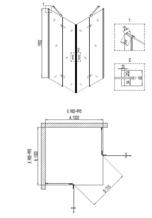 Душевое ограждение Niagara Nova NG-6614-08 100x100x190 квадрат, двери распашные