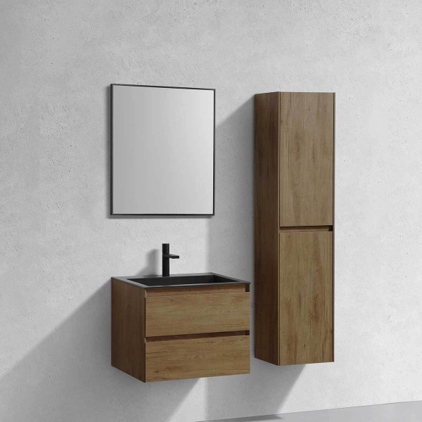 Тумба Vincea Luka 600 подвесная, 2 выкатных ящика soft-close, T.Oak с умывальником VCB-13600G из кварца, цвет серый