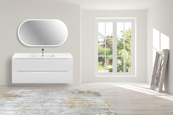 Тумба Vincea Mia 1200 подвесная, 2 выкатных ящика soft close, G.White с умывальником VBS-13120 керамическая, цвет белый